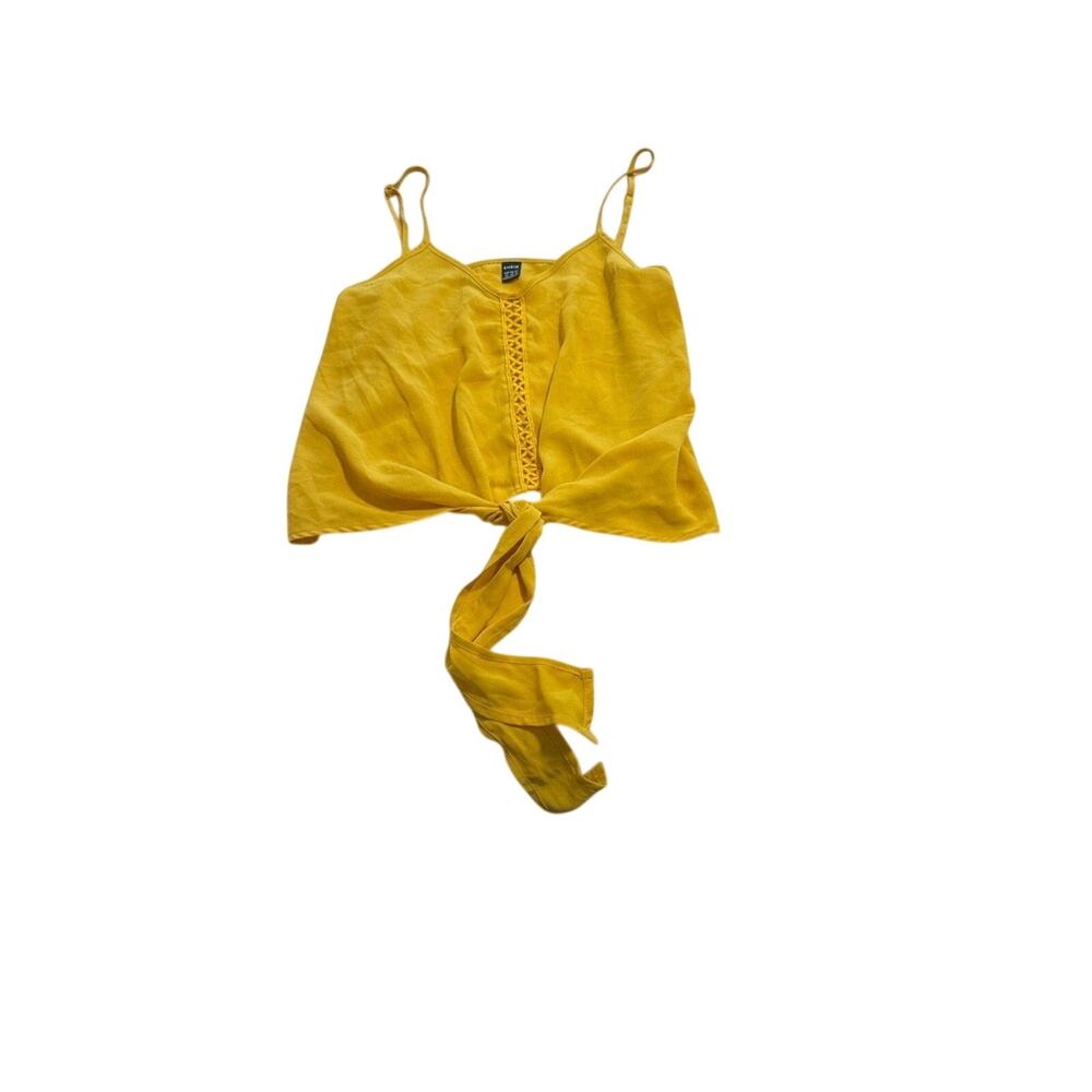 Mustard Spaghetti Strap Top Crisscross Detailing Flowy Summer Womens Cami